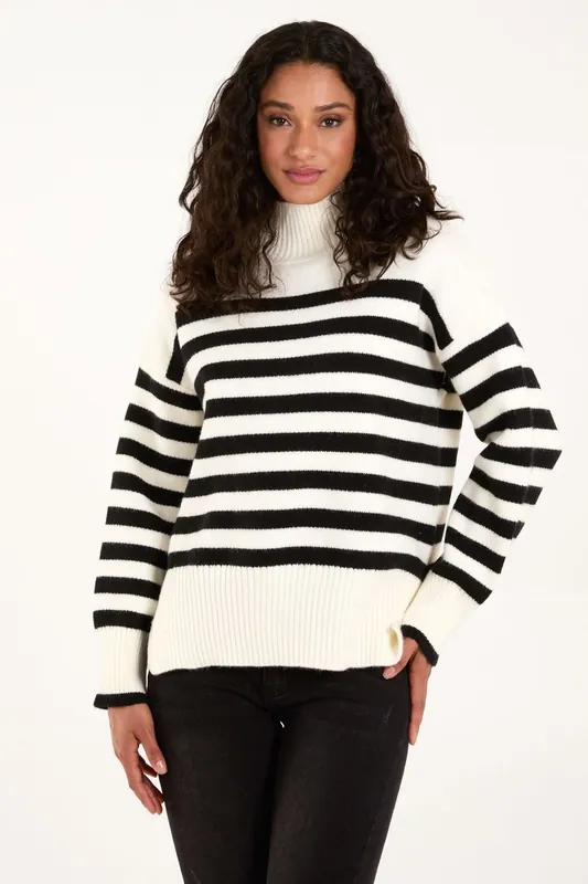 High Neck Striped Jumper - Blue Vanilla