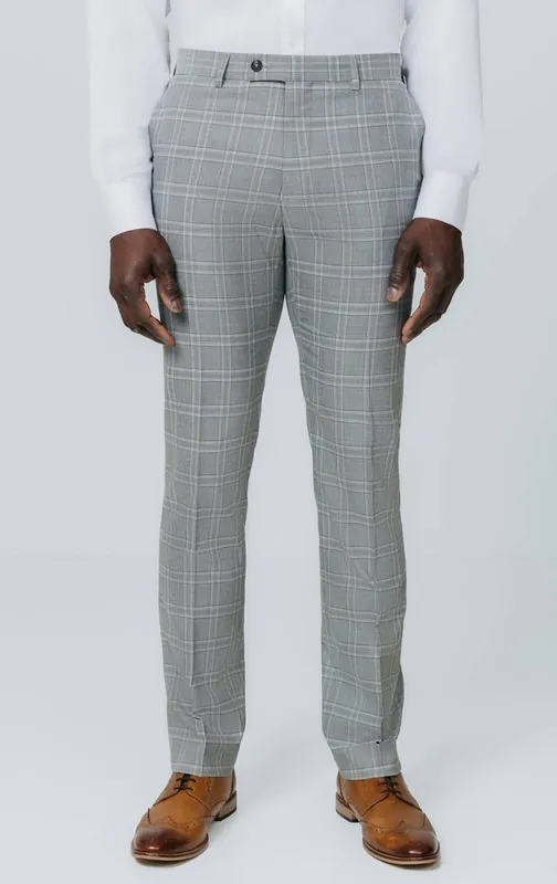 Grey with Tan Check Suit Trousers - Dobell