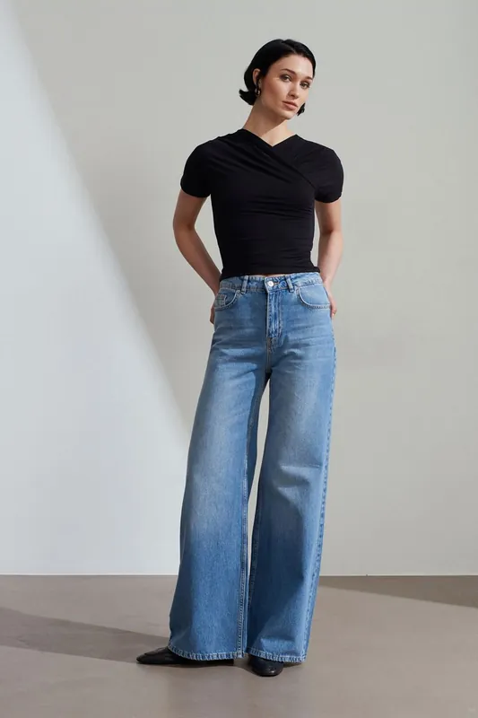 High-Waist Wide-Leg Cotton Denim Jeans
