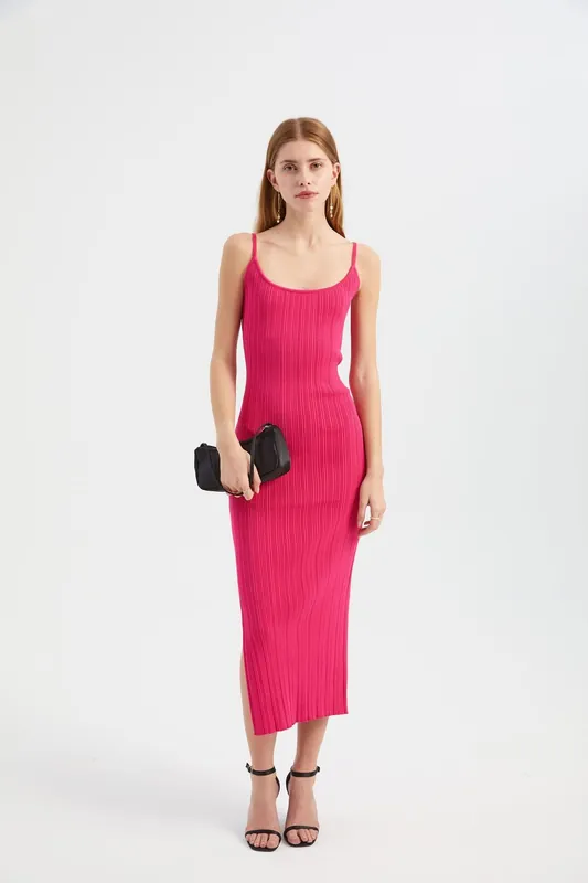 Sleeveless Maxi Bodycon Dress with Spaghetti Straps and Side Slit - Hiccup