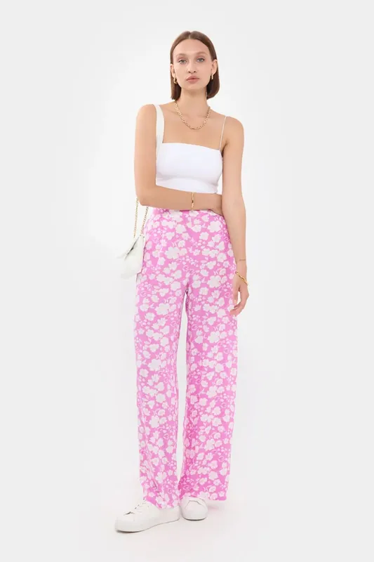 High-Waisted Floral Trousers