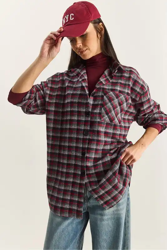 Oversized Plaid Poplin Shirt - Bianco Lucci
