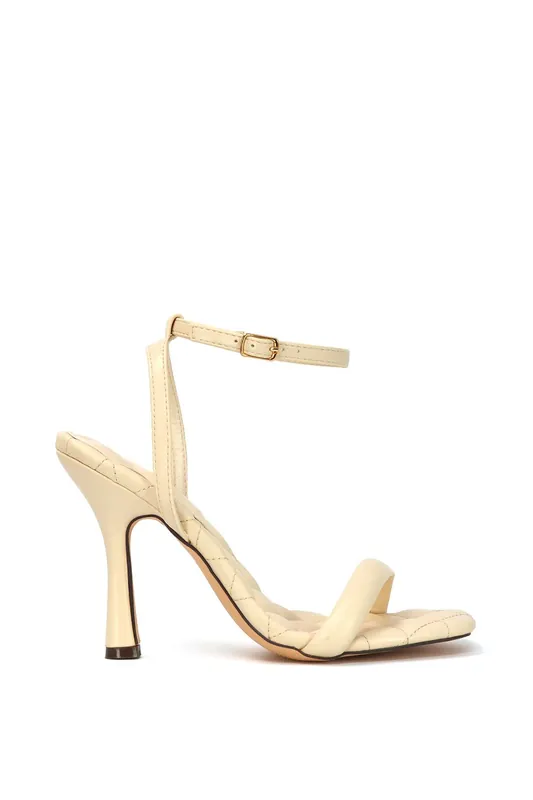 Ryna' Quilted Insole Barely There Strappy Stiletto Square Toe High Heels - XY London