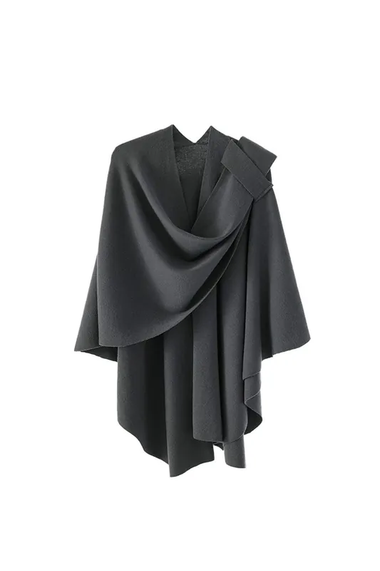 Draped Cape Shawl with Shoulder Fastening Strap - MODISHION