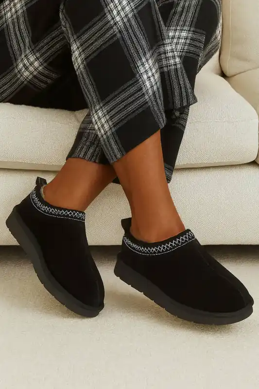 Faux Fur Lined Comfy Aztec Embroidered Ultra Mini Booties Slippers - AJVANI