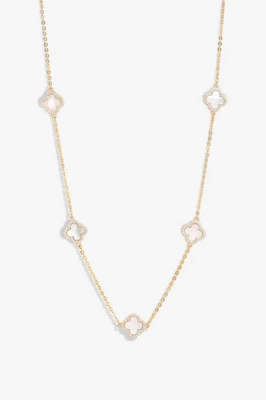 Gold Plated And Mother of Pearl Station Clover Necklace - Jon Richard