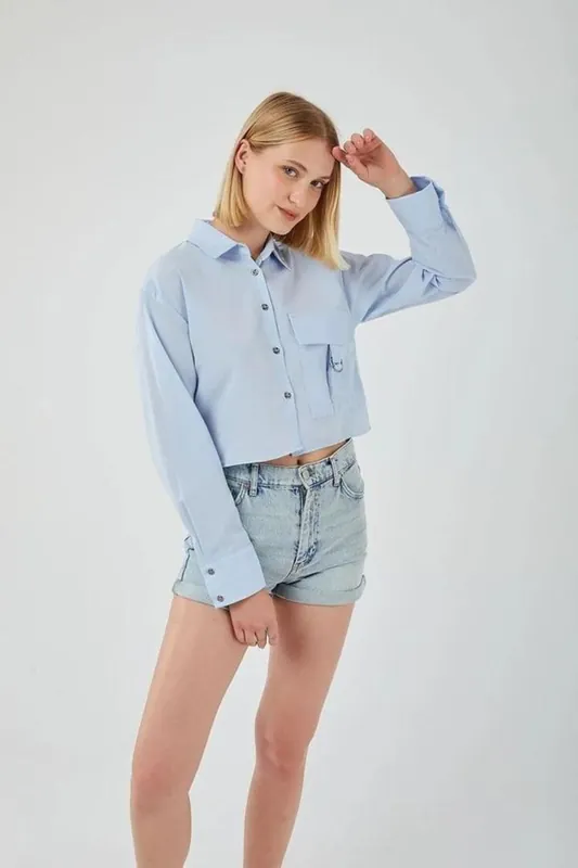 Cropped Poplin Shirt with Pocket Detail - MixRay