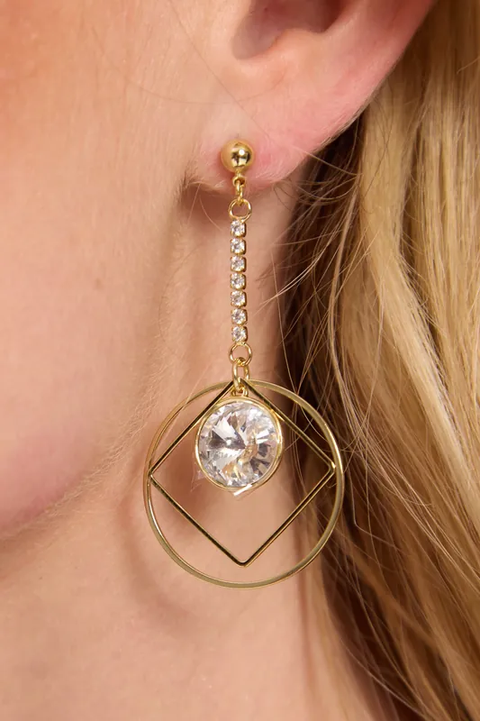 Gold Geometric Crystal Drop Earrings - Liquorish
