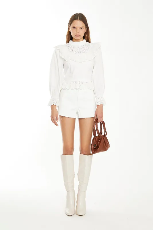 Ruffle Neck Tie Back Blouse - Shnoo