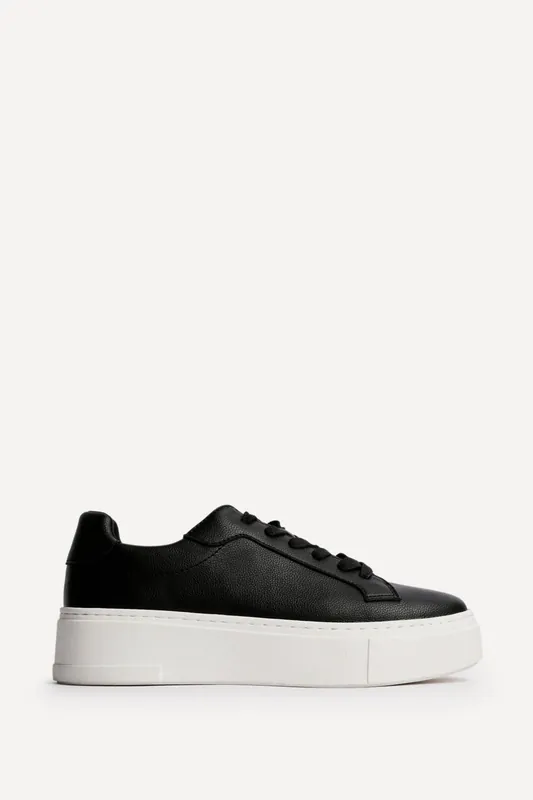 Jersey Black Faux Leather Trainers - Linzi