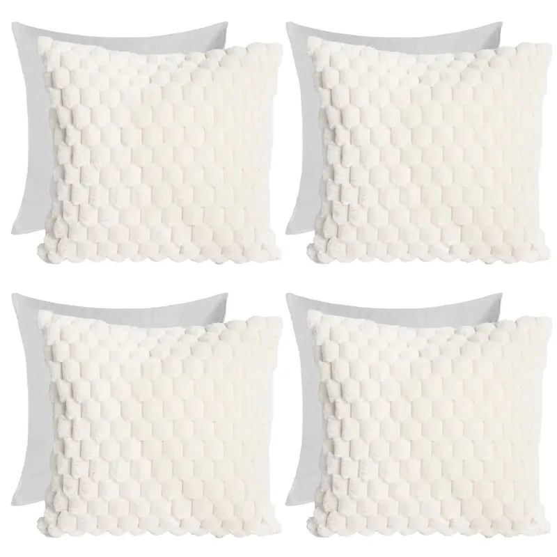 4 Pack Waffle Faux Fur Filled Cushion Covers - 45 x 45cm