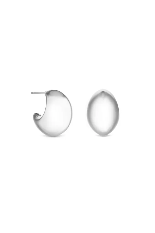Silver Polished Dome Hoop Earrings - Mood