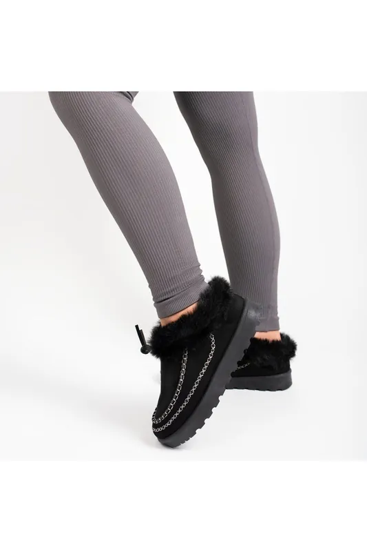 Kessia Faux Suede Fluffy Lined Ankle Boots With Stitch Detail - IKRUSH