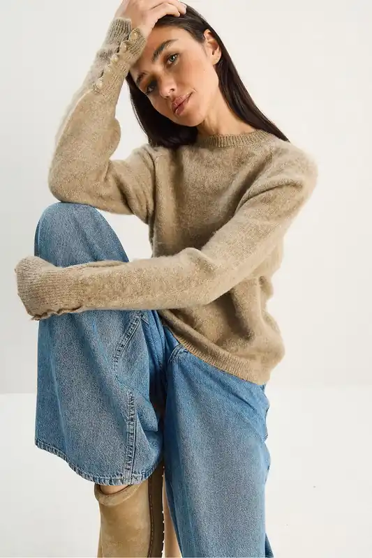 Sweater with Buttoned Cuff Detail - Bianco Lucci