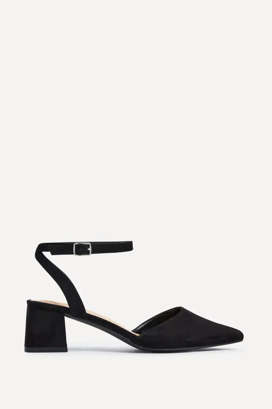 Suzy Wide Fit Black Faux Suede Court Heel - Linzi