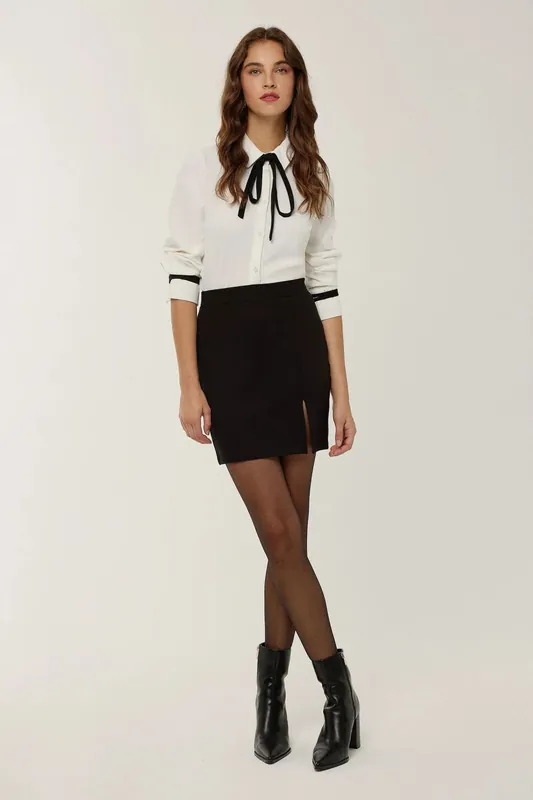 High Waist Mini Skirt with Slit - Hiccup