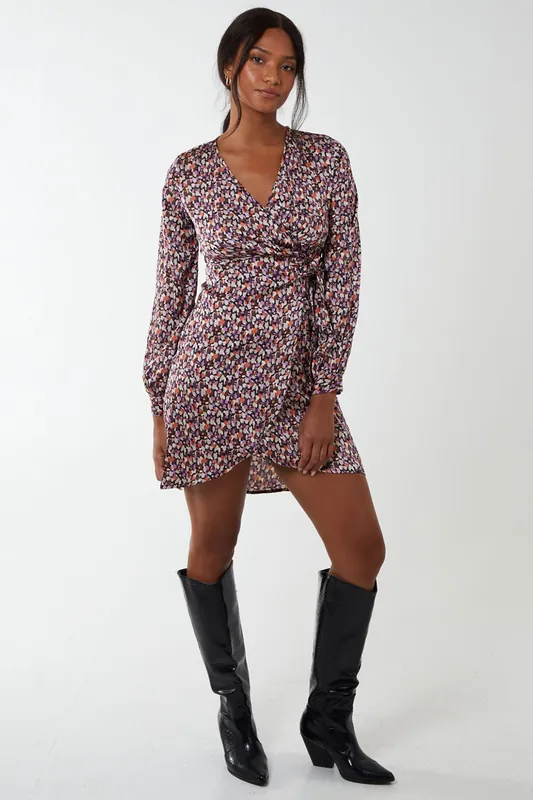 Long Sleeve Wrap Hem Dress - Blue Vanilla