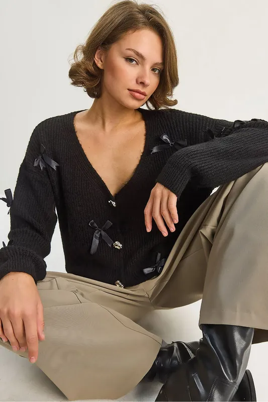 Oversized Bow Detailed Cardigan - Bianco Lucci