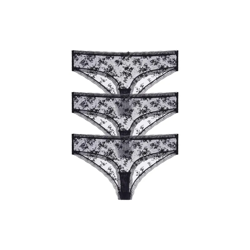 Essential Lace Black Cheeky Brazilian 3 Pack - Dorina