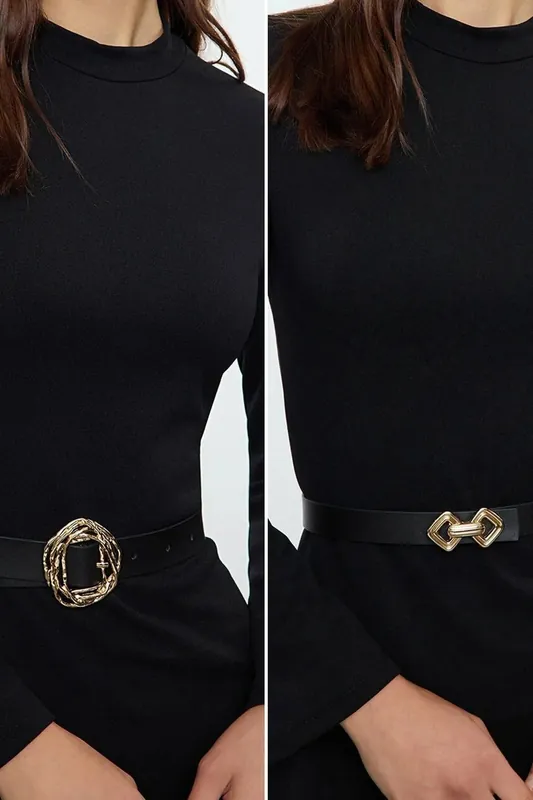 Double Pack Statement Buckle Women’s Waist Belt Set - WOVCOR
