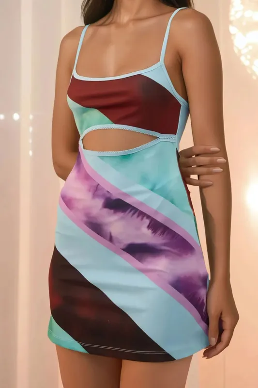 Cut Out Detail Colourful Mini Dress - Hiccup