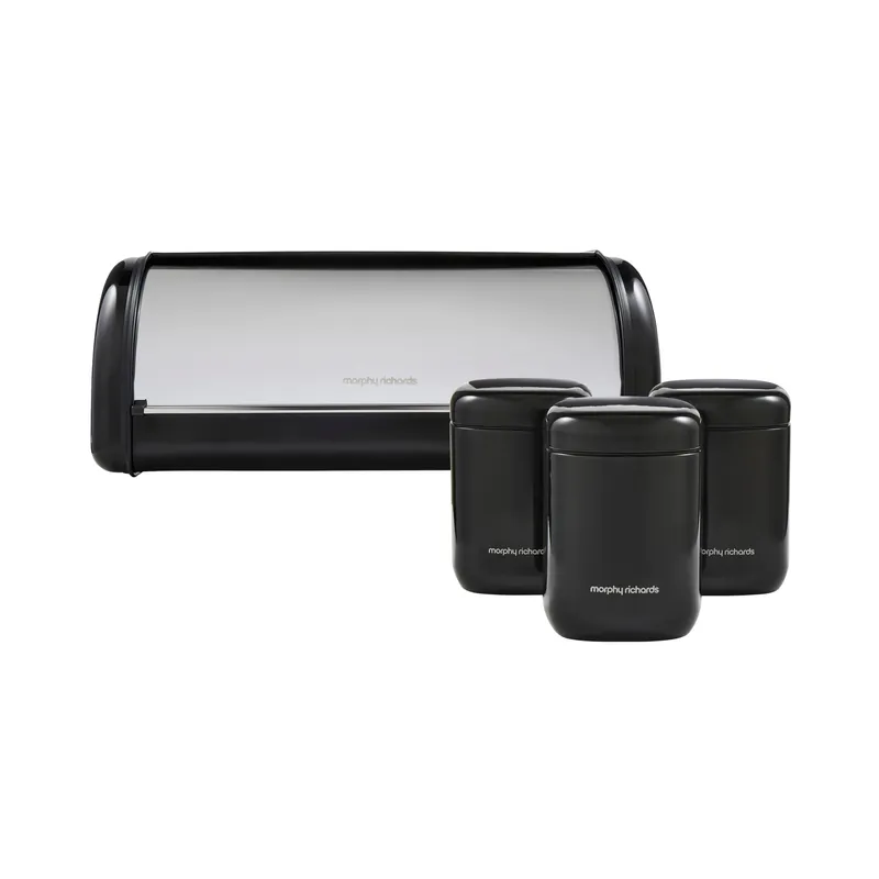 Black Large Bread Bin & Cannisters Small Bundle - Morphy Richards