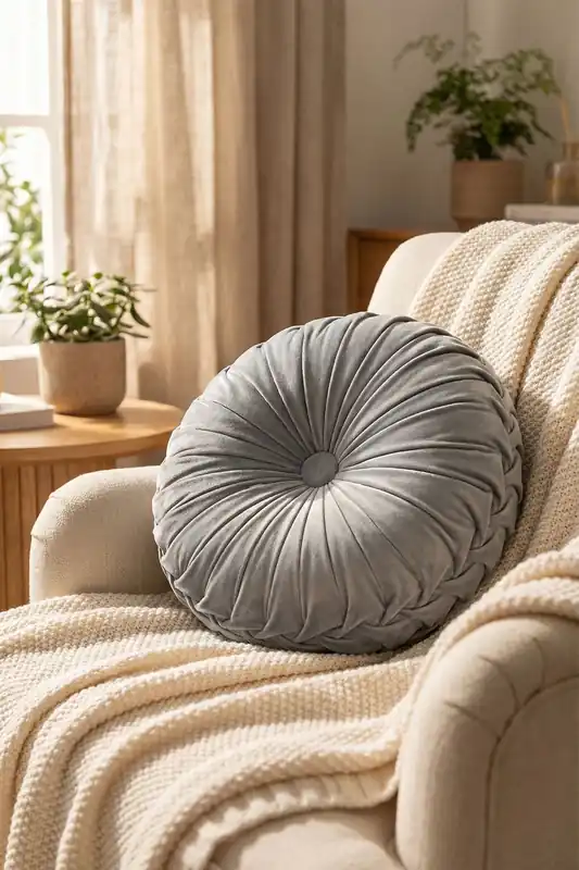 35cm Round Velvet Pillow for Couch Small Handmade Decorative Throw Pillow for Bed Bedroom - Living and Home