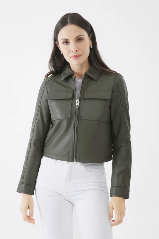Real Leather Thea Zip Through Jacket - Bolongaro Trevor