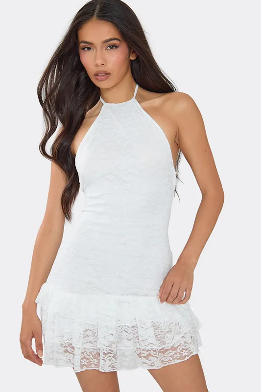 Sleeveless Tiered Lace Mini Dress - EGO