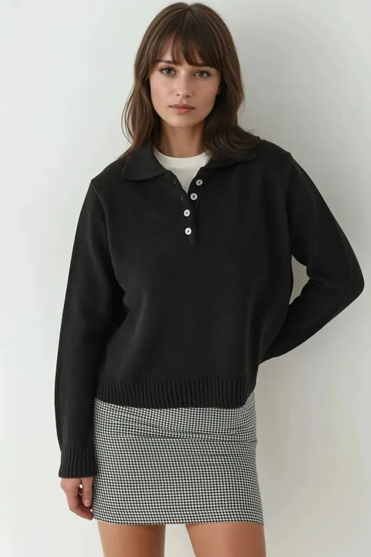 Button Collar Relaxed Fit Sweater - Hiccup