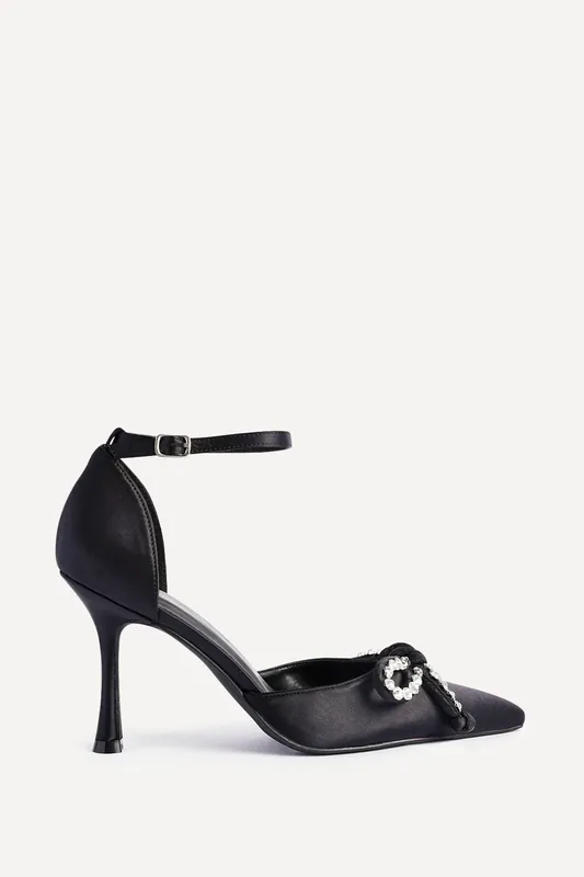 Glimpse Black Satin Court Heel - Linzi