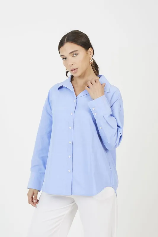 Cotton Blend Relaxed Long Sleeve Shirt - Brave Soul
