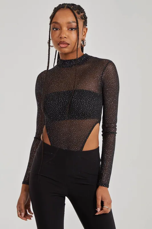 Glitter Long Sleeve Bodysuit - Pink Vanilla