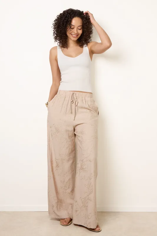 Stone Embroidered Pattern Wide-Leg Trousers