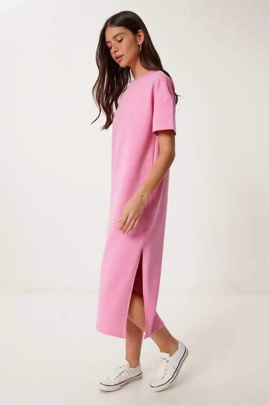 Midi Cotton Dress with Slit - Happiness Istanbul