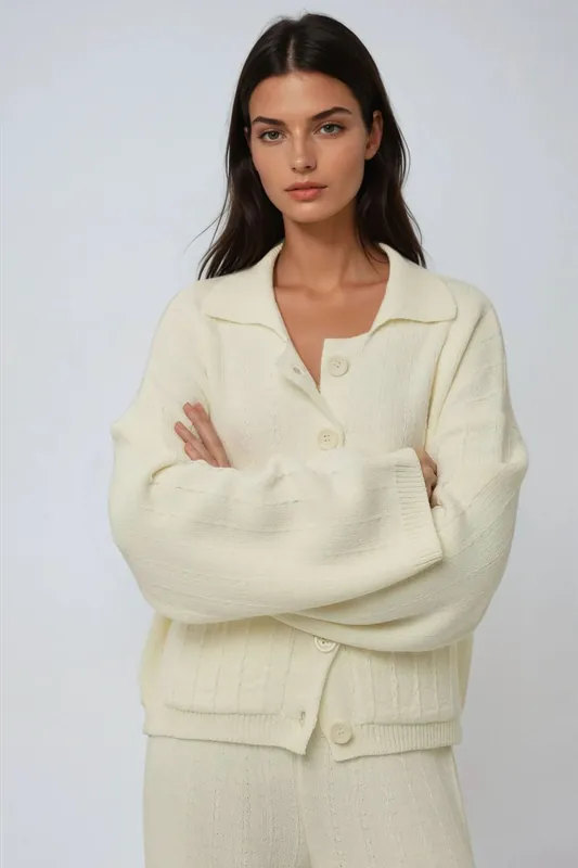 Textured Knitwear Cardigan with Buttons - Hiccup