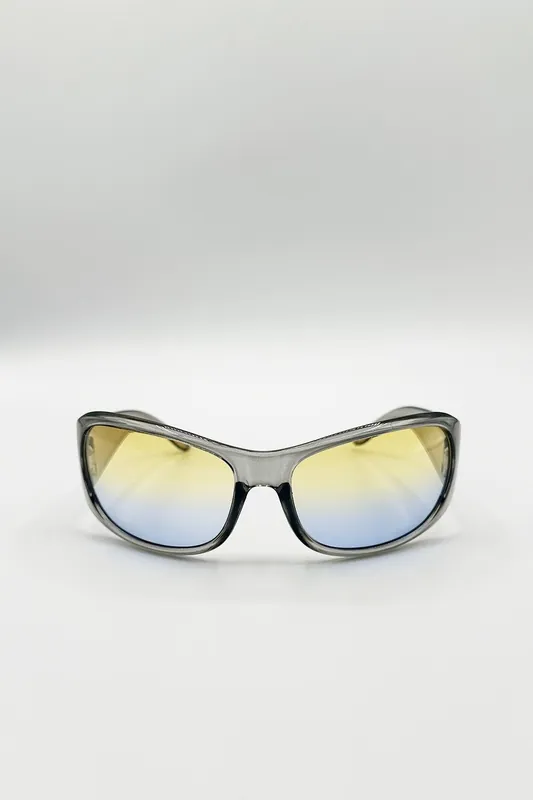 Oversized Racer Sunglasses In Silver - SVNX