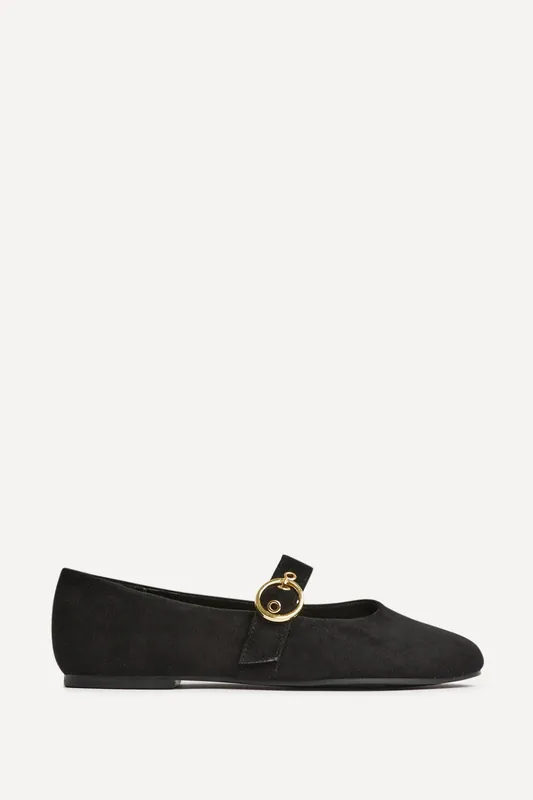 Nova Wide Fit Black Mary Jane Flats - Linzi