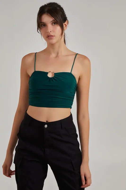 Gathered Ring Detail Slinky Cami Top - Pink Vanilla