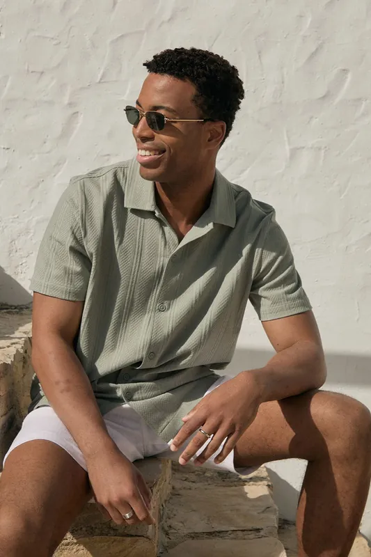 Knitted Cotton Blend Short Sleeve Shirt - Threadbare