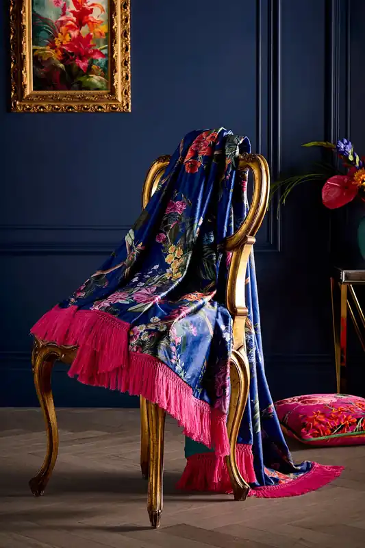 'Cotswold Fantasia' Soft Touch Floral Print Velvet Throw - Laurence Llewelyn-Bowen