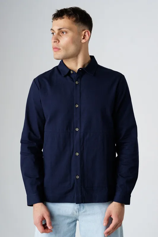 Cotton Utilitarian-Style Long Sleeve Button Overshirt