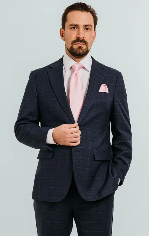 Navy with Pink Check Suit Jacket - Dobell