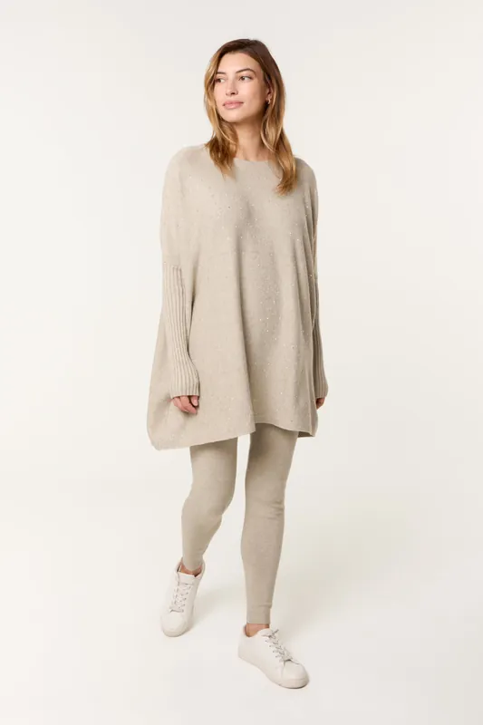 Beige Scattered Studded Embellished Knitwear Set - Blue Vanilla