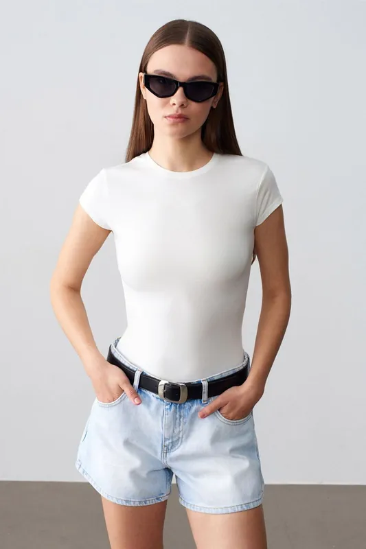 High-waist Cotton Denim Shorts