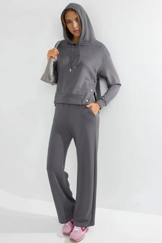 Modal Touch Hooded High Waist Wide Leg Two-Piece Set