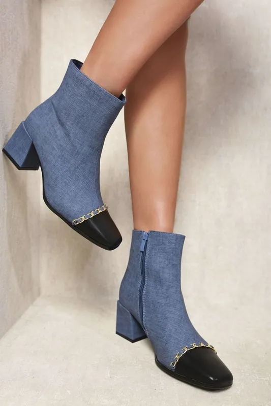 Astrid Two Tone Side Zip Block Heel Ankle Boots - IKRUSH
