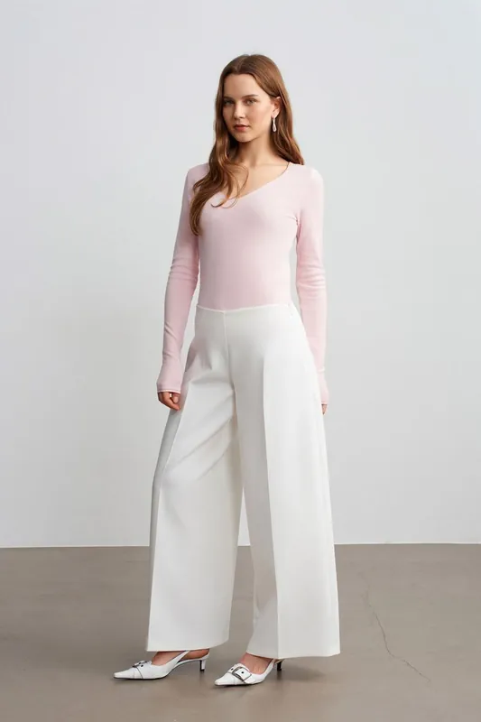 High-Waist Wide-Leg Crepe Trousers