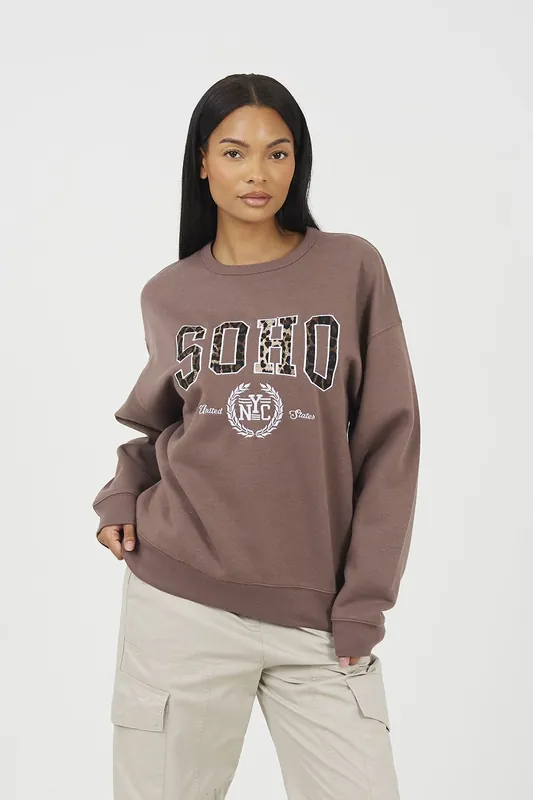 Slogan Crew Neck Sweatshirt - Brave Soul