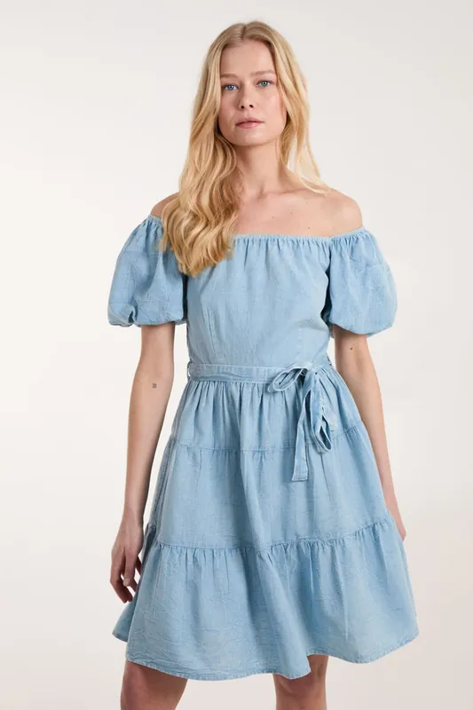 Milkmaid Washed Puff Sleeve Mini Dress - Blue Vanilla